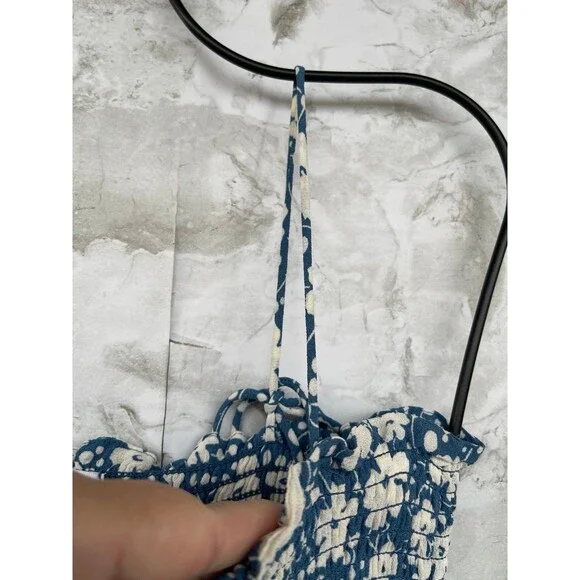 Reformation Blue Floral Sable Midi Dress Smocked S